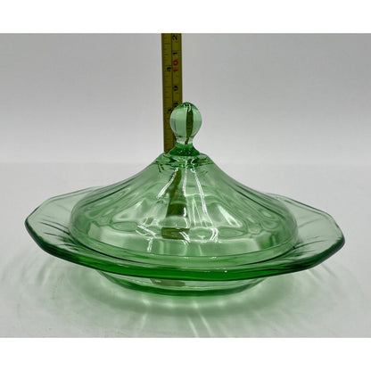 Vintage Green Depression Glass Round Covered Butter Dish (D1) - Vintosh Vintage