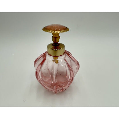 Vintage Pink Glass Perfume Bottle w Gold Metal Pump Sprayer & Jewel - Vintosh Vintage