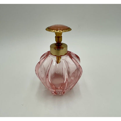 Vintage Pink Glass Perfume Bottle w Gold Metal Pump Sprayer & Jewel - Vintosh Vintage