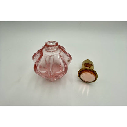 Vintage Pink Glass Perfume Bottle w Gold Metal Pump Sprayer & Jewel - Vintosh Vintage