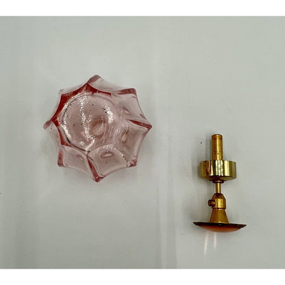 Vintage Pink Glass Perfume Bottle w Gold Metal Pump Sprayer & Jewel - Vintosh Vintage