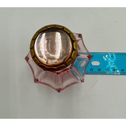 Vintage Pink Glass Perfume Bottle w Gold Metal Pump Sprayer & Jewel - Vintosh Vintage