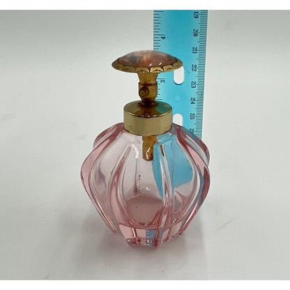 Vintage Pink Glass Perfume Bottle w Gold Metal Pump Sprayer & Jewel - Vintosh Vintage