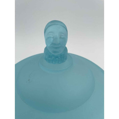 1920s Art Deco Taussaunt Glass Jester Satin Blue Footed Powder Jar (B2)