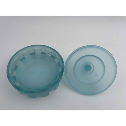 1920s Art Deco Taussaunt Glass Jester Satin Blue Footed Powder Jar (B2)