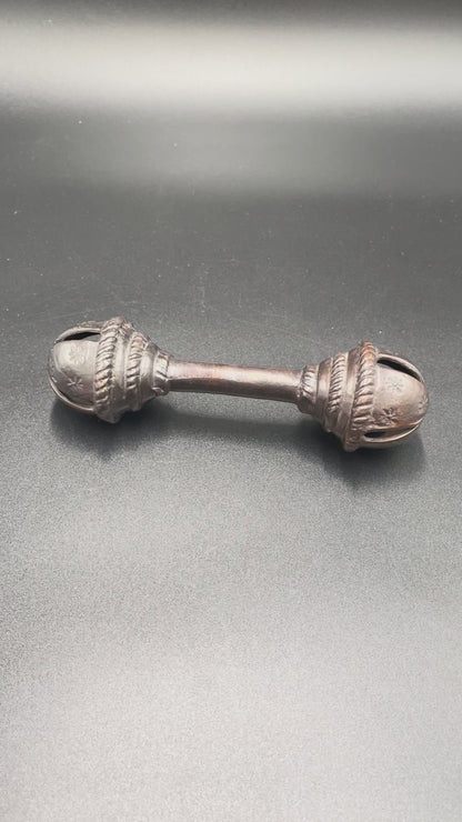 Antique Brass Handcrafted Rattle Bell Double Ended Barbell Heavy Brass Tribal Collectible 6"