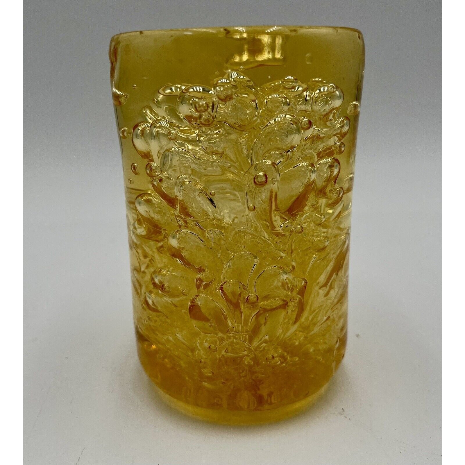Vintage Amber Bubble Art 3" Pillar (D1) - Vintosh Vintage
