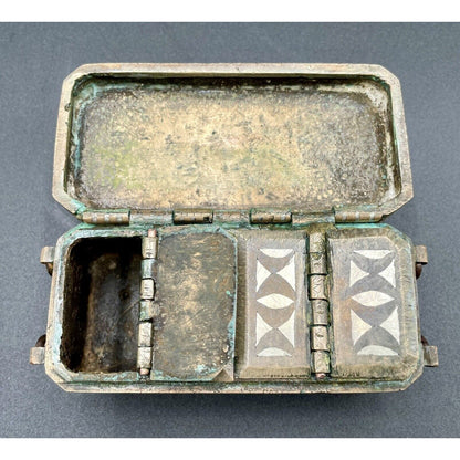 Antique Bronze With Silver Inlay Betel Nut Box South Asia (B7) - Vintosh Vintage
