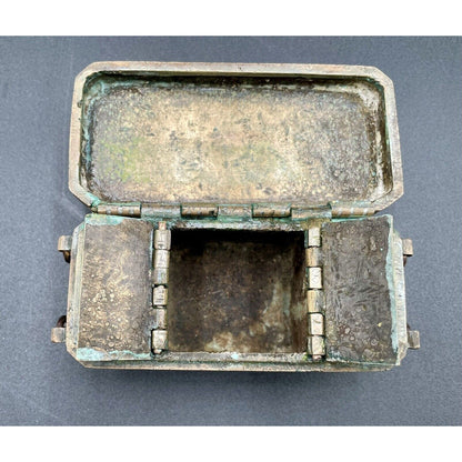 Antique Bronze With Silver Inlay Betel Nut Box South Asia (B7) - Vintosh Vintage