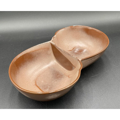 Vintage Frankoma Pottery #4QD Two-Toned Brown Divided Serving Bowl (C1) - Vintosh Vintage