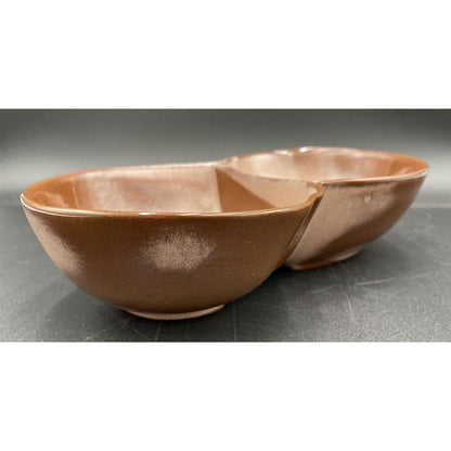 Vintage Frankoma Pottery #4QD Two-Toned Brown Divided Serving Bowl (C1) - Vintosh Vintage