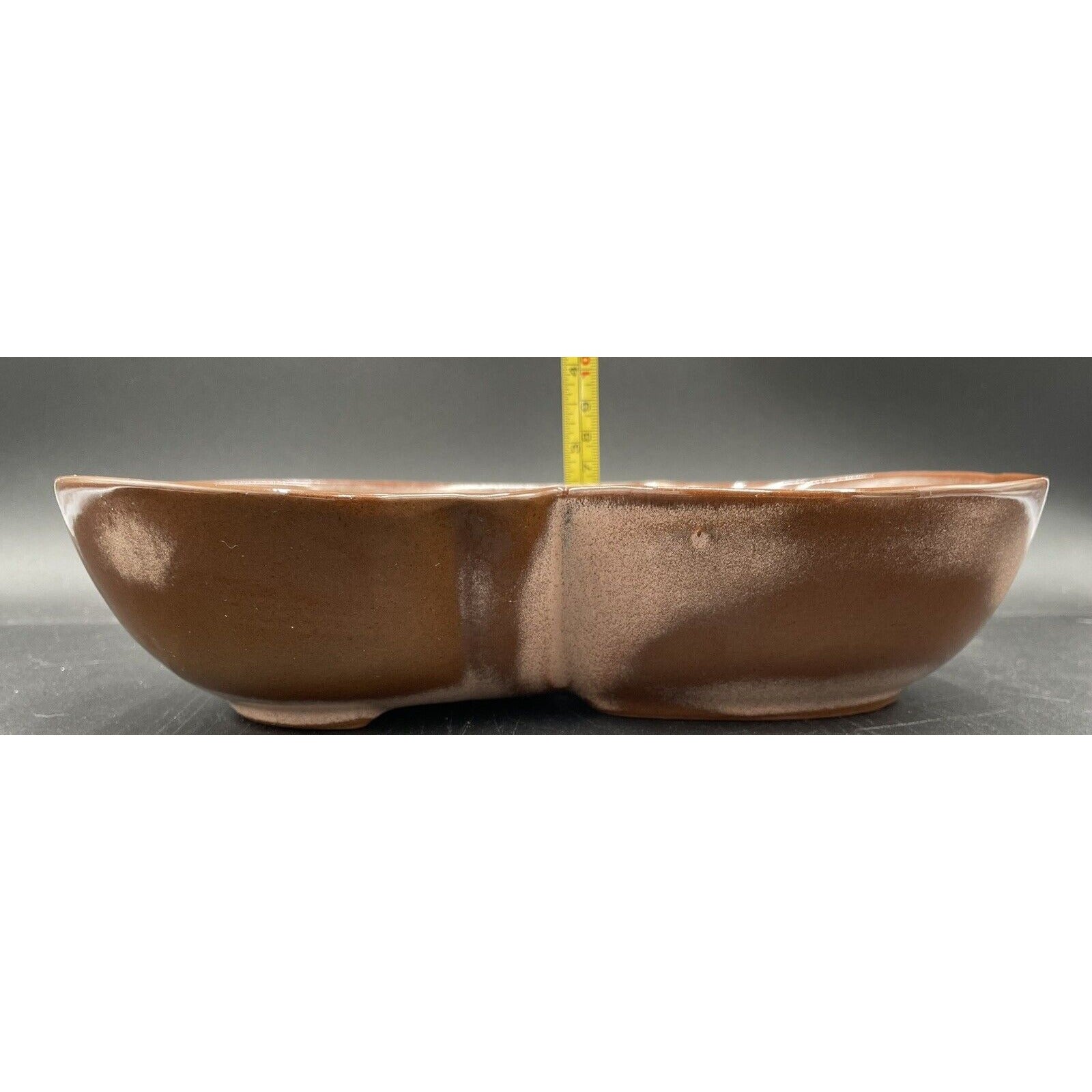 Vintage Frankoma Pottery #4QD Two-Toned Brown Divided Serving Bowl (C1) - Vintosh Vintage