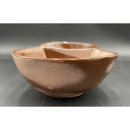 Vintage Frankoma Pottery #4QD Two-Toned Brown Divided Serving Bowl (C1) - Vintosh Vintage
