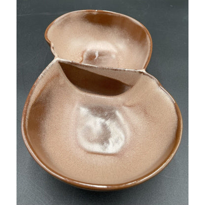 Vintage Frankoma Pottery #4QD Two-Toned Brown Divided Serving Bowl (C1) - Vintosh Vintage