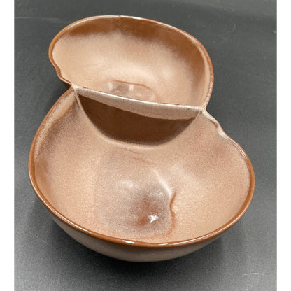 Vintage Frankoma Pottery #4QD Two-Toned Brown Divided Serving Bowl (C1) - Vintosh Vintage