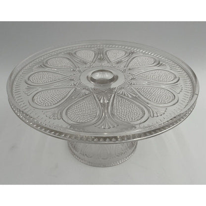 Rare EAPG Antique Pressed Clear Glass Cake Stand Dotted Loop Pattern (C1) - Vintosh Vintage