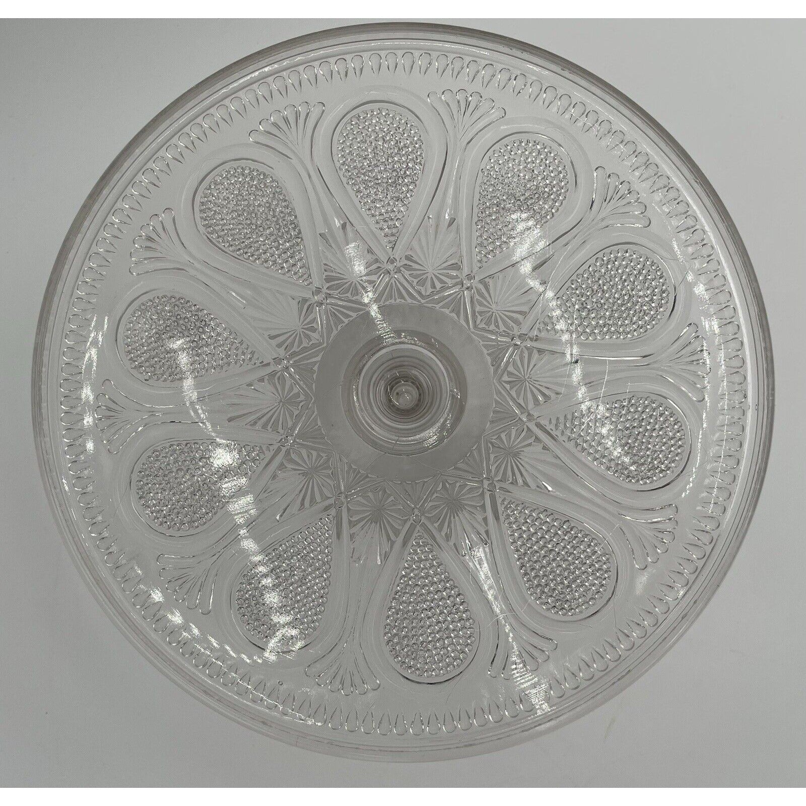 Rare EAPG Antique Pressed Clear Glass Cake Stand Dotted Loop Pattern (C1) - Vintosh Vintage