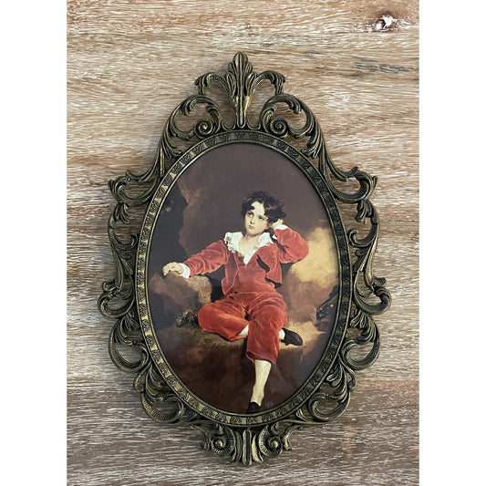 VTG Thomas Lawrence Red Boy Master Lambton Oval Ornate Italian Brass Frame (C4) - Vintosh Vintage