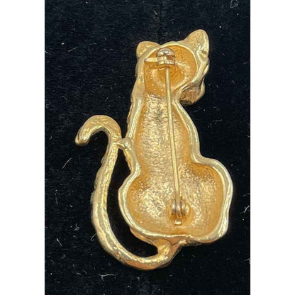 Vintage Cheetah Gold Tone & Rhinestone Brooch Pin (A1)