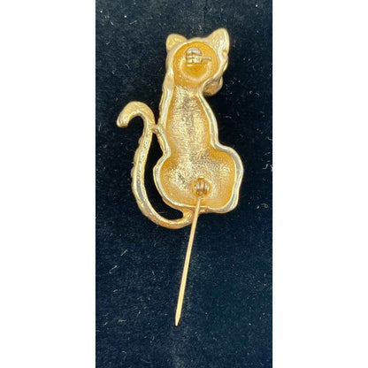 Vintage Cheetah Gold Tone & Rhinestone Brooch Pin (A1)