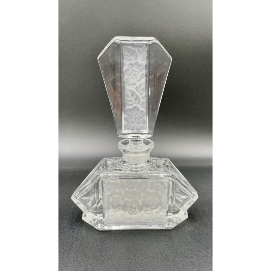 Perfume Bottle LEAD CRYSTAL Glass Frosted Floral Design - Made in Germany (C6) - Vintosh Vintage