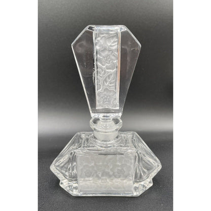 Perfume Bottle LEAD CRYSTAL Glass Frosted Floral Design - Made in Germany (C6) - Vintosh Vintage