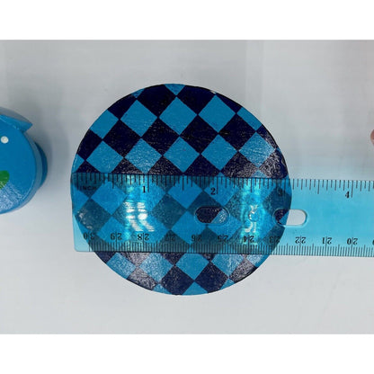 1970's Dollhouse Round Wooden Checkered Table & Chairs w/Painted Accents   (C8) - Vintosh Vintage