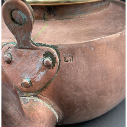 Antique Large Copper Kettle with Brass Lid (A3) - Vintosh Vintage