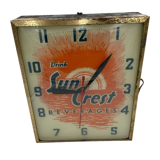 Vintage Sun Crest Beverages Advertising Light Up Sign Clock (D1) - Vintosh Vintage