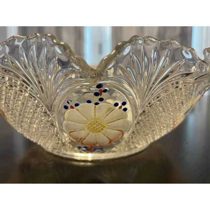 Vintage Cut Glass & Hand Painted Serving Bowl With 6 Matching Side Bowls (C7)