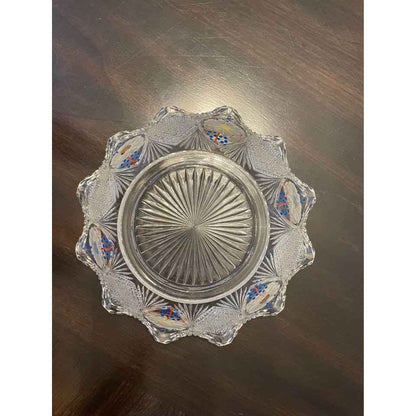 Vintage Cut Glass & Hand Painted Serving Bowl With 6 Matching Side Bowls (C7)