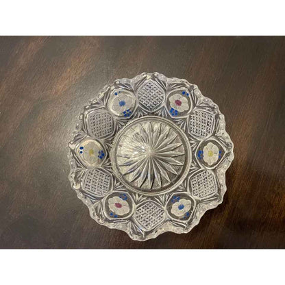 Vintage Cut Glass & Hand Painted Serving Bowl With 6 Matching Side Bowls (C7)