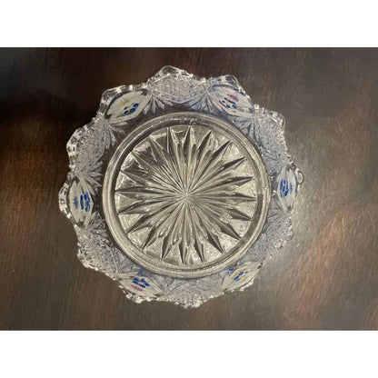 Vintage Cut Glass & Hand Painted Serving Bowl With 6 Matching Side Bowls (C7)