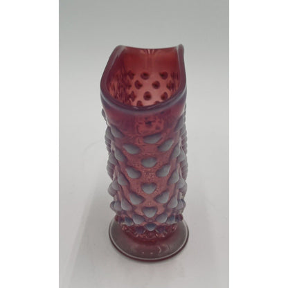 Small Vintage Fenton Glass Cranberry Hobnail Overlay Fan Vase (C8) - Vintosh Vintage