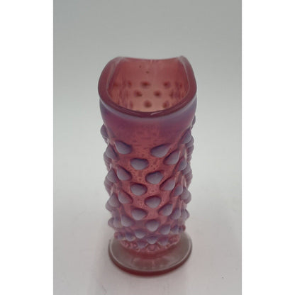 Small Vintage Fenton Glass Cranberry Hobnail Overlay Fan Vase (C8) - Vintosh Vintage