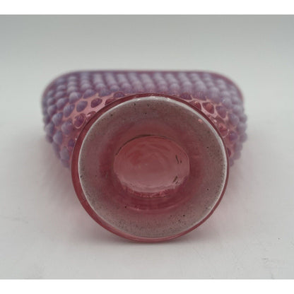 Small Vintage Fenton Glass Cranberry Hobnail Overlay Fan Vase (C8) - Vintosh Vintage