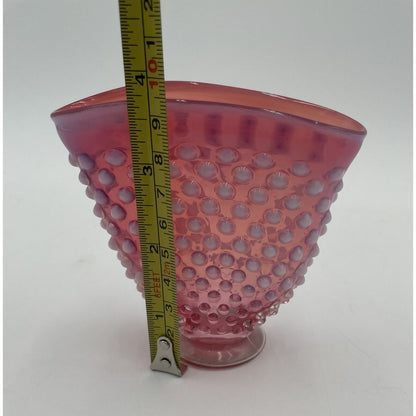 Small Vintage Fenton Glass Cranberry Hobnail Overlay Fan Vase (C8) - Vintosh Vintage