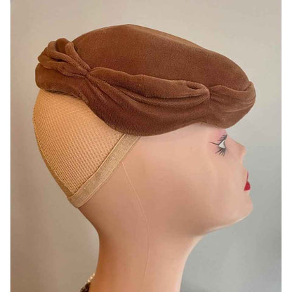 Vintage Brown Velvet Hat w/ Clear Rhinestone