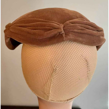 Vintage Brown Velvet Hat w/ Clear Rhinestone