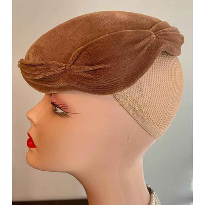 Vintage Brown Velvet Hat w/ Clear Rhinestone
