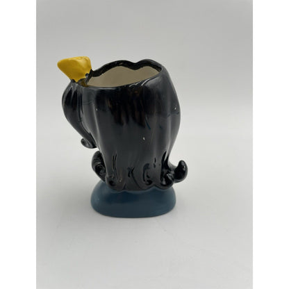 Mini Teen Head Vase E8027 Blue-Eyed Black Hair Yellow Bow Enesco Reproduction - Vintosh Vintage