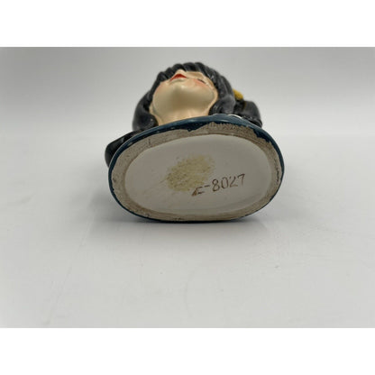 Mini Teen Head Vase E8027 Blue-Eyed Black Hair Yellow Bow Enesco Reproduction - Vintosh Vintage
