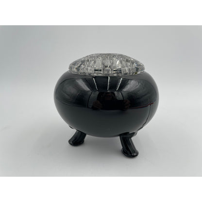 Vintage Viking Black Glass Flowerlite Three Footed Vase With Clear Glass Top - Vintosh Vintage