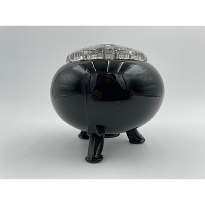 Vintage Viking Black Glass Flowerlite Three Footed Vase With Clear Glass Top - Vintosh Vintage