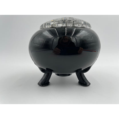 Vintage Viking Black Glass Flowerlite Three Footed Vase With Clear Glass Top - Vintosh Vintage
