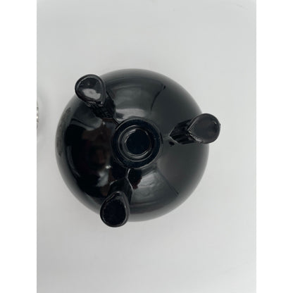 Vintage Viking Black Glass Flowerlite Three Footed Vase With Clear Glass Top - Vintosh Vintage