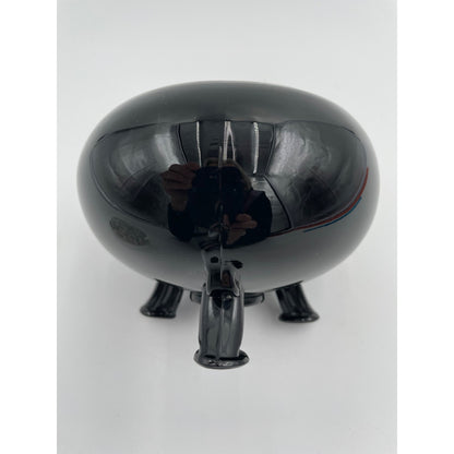 Vintage Viking Black Glass Flowerlite Three Footed Vase With Clear Glass Top - Vintosh Vintage