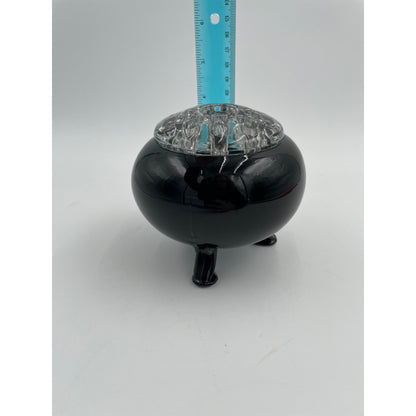 Vintage Viking Black Glass Flowerlite Three Footed Vase With Clear Glass Top - Vintosh Vintage