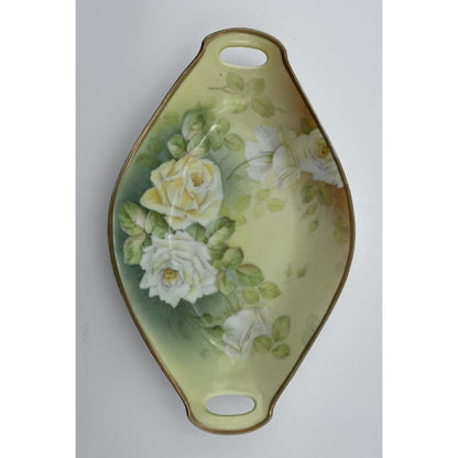 Vintage 1900's PT Bavaria Oval Small Dish W/Hand Painted Roses (C4) - Vintosh Vintage