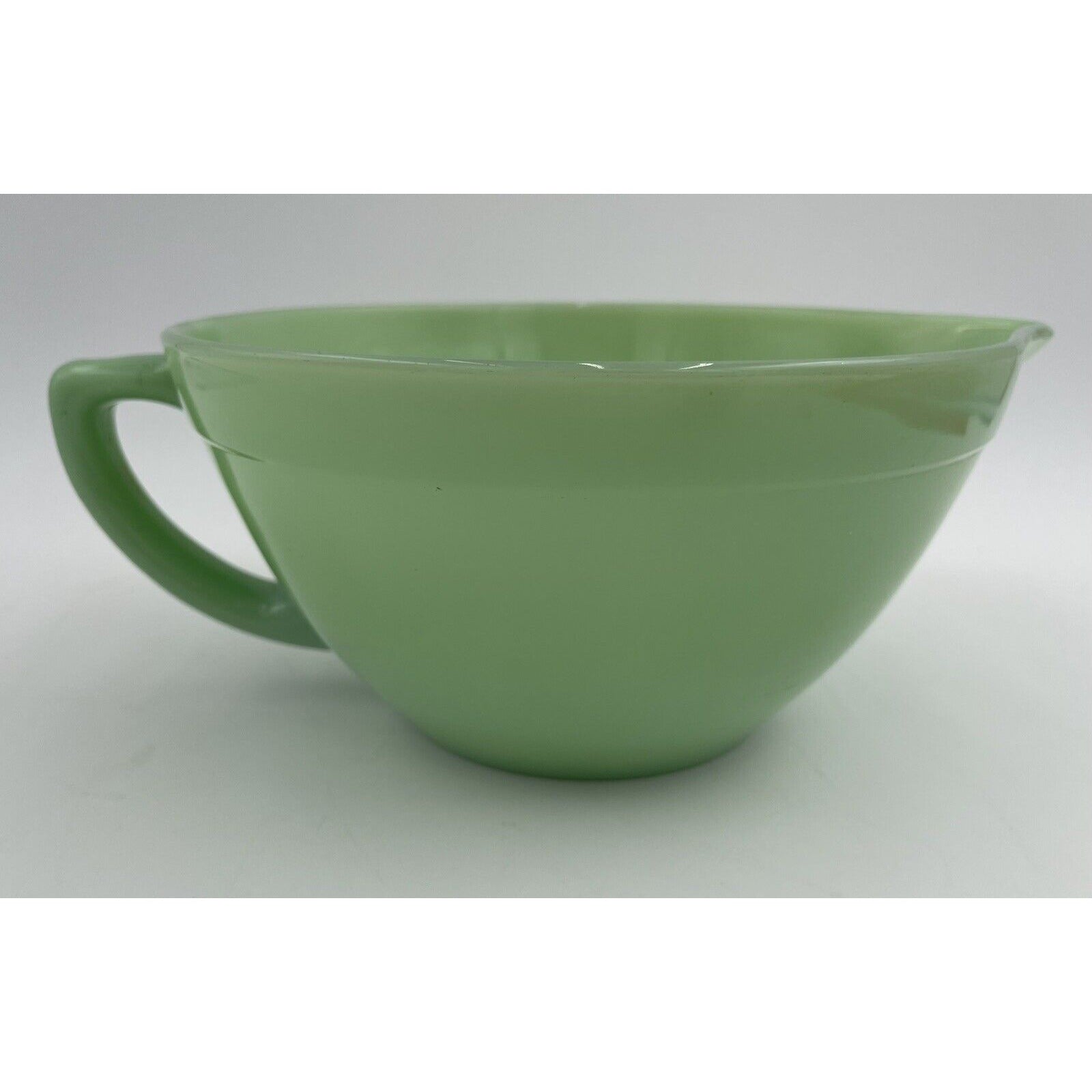 1950s Fire King Jadeite Green Glass Banded Batter Mixing Bowl Spout & Handle C1 - Vintosh Vintage